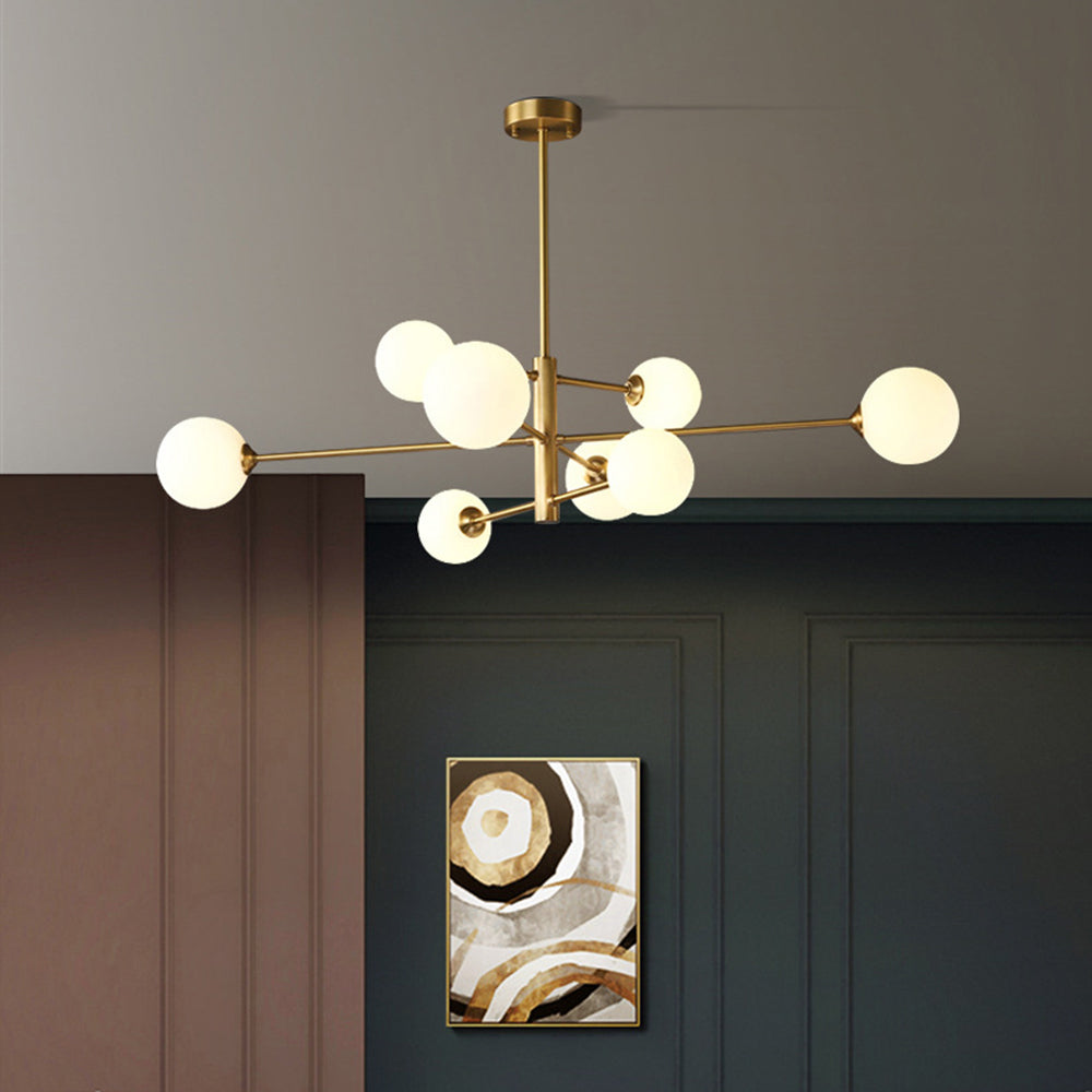Truva Lustre Bulle Moderne. Cuivre/Verre. Noir/Cuivre. Salon