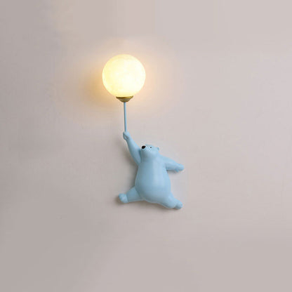 Bear Balloon Applique Murale Ours Ballon Moderne Animale. Blanc/Bleu/Rose. Salon