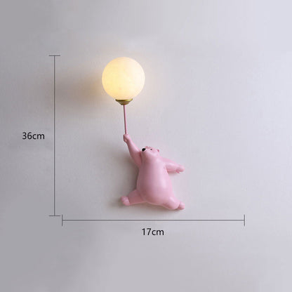 Bear Balloon Applique Murale Ours Ballon Moderne Animale. Blanc/Bleu/Rose. Salon