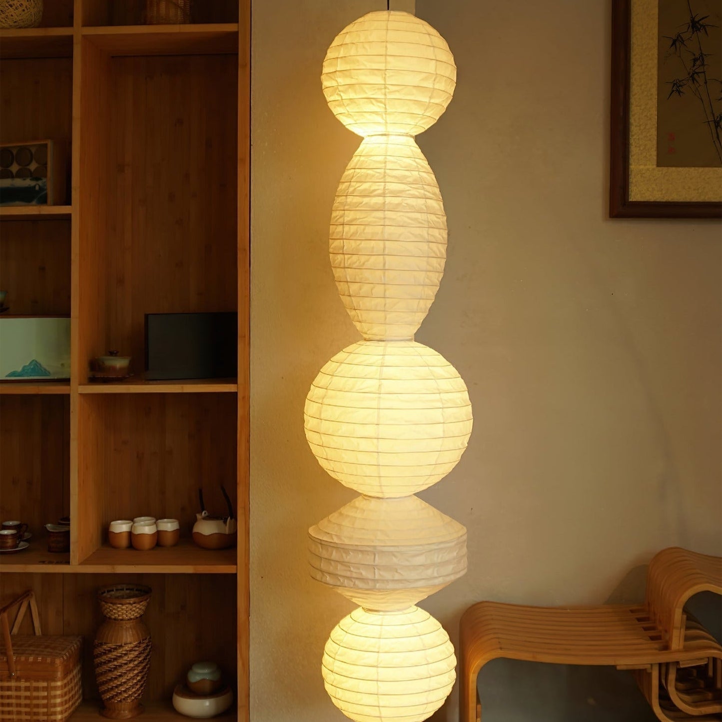 Nami Suspension lanterne en papier style wabi-sabi
