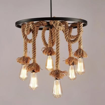 Lustra Lustre Corde de Chanvre Industriel Six Têtes