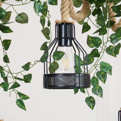 Quoro Lustre Industriel en Corde de Chanvre Style Grenade