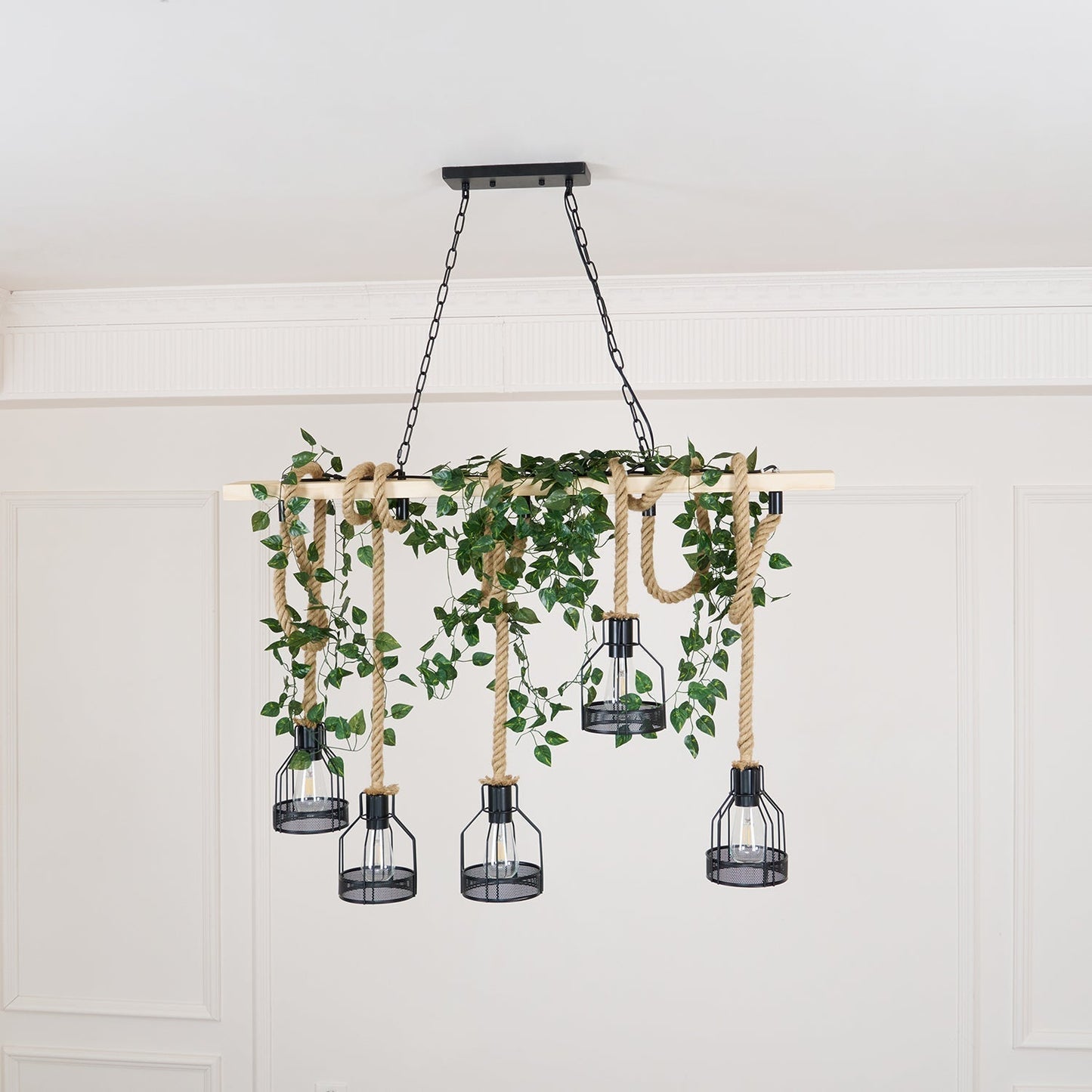 Quoro Lustre Industriel en Corde de Chanvre Style Grenade