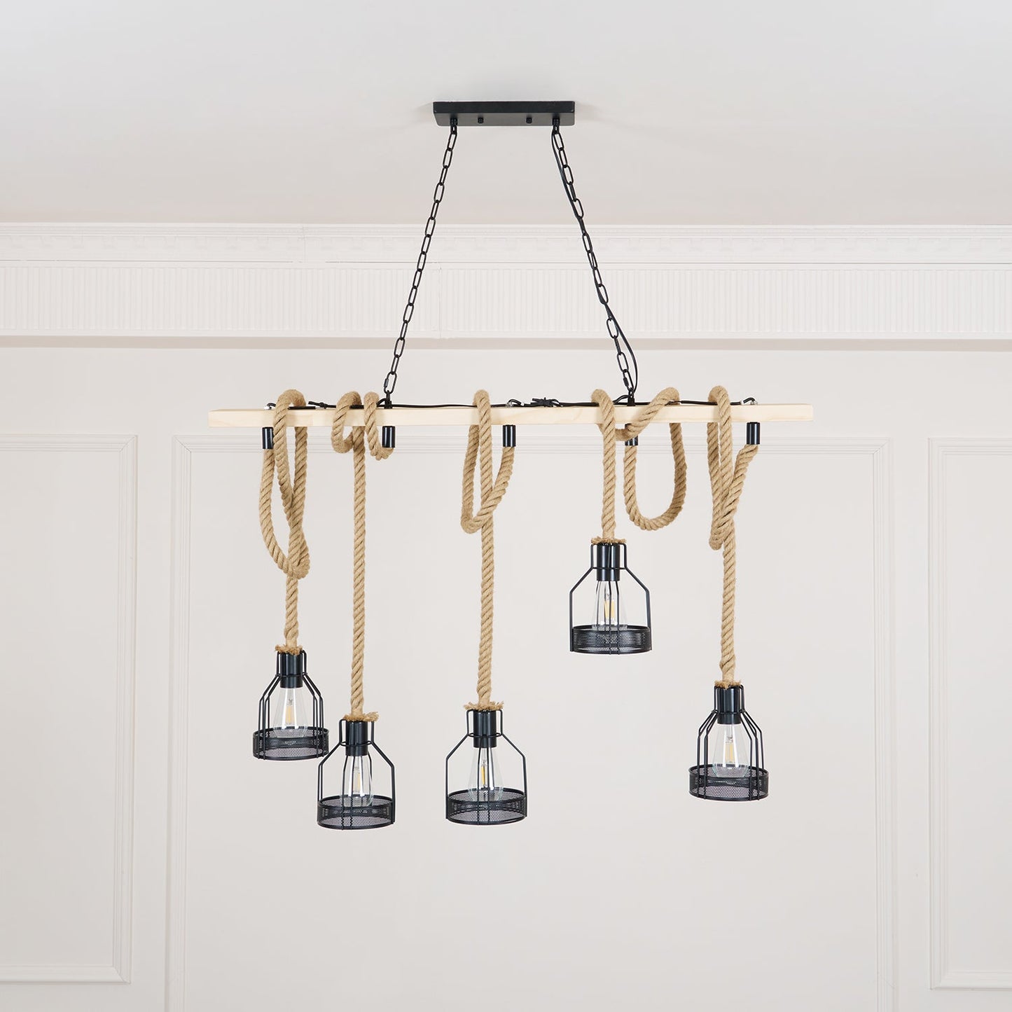 Quoro Lustre Industriel en Corde de Chanvre Style Grenade