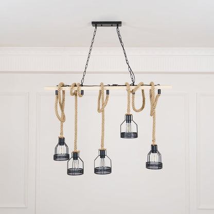 Quoro Lustre Industriel en Corde de Chanvre Style Grenade