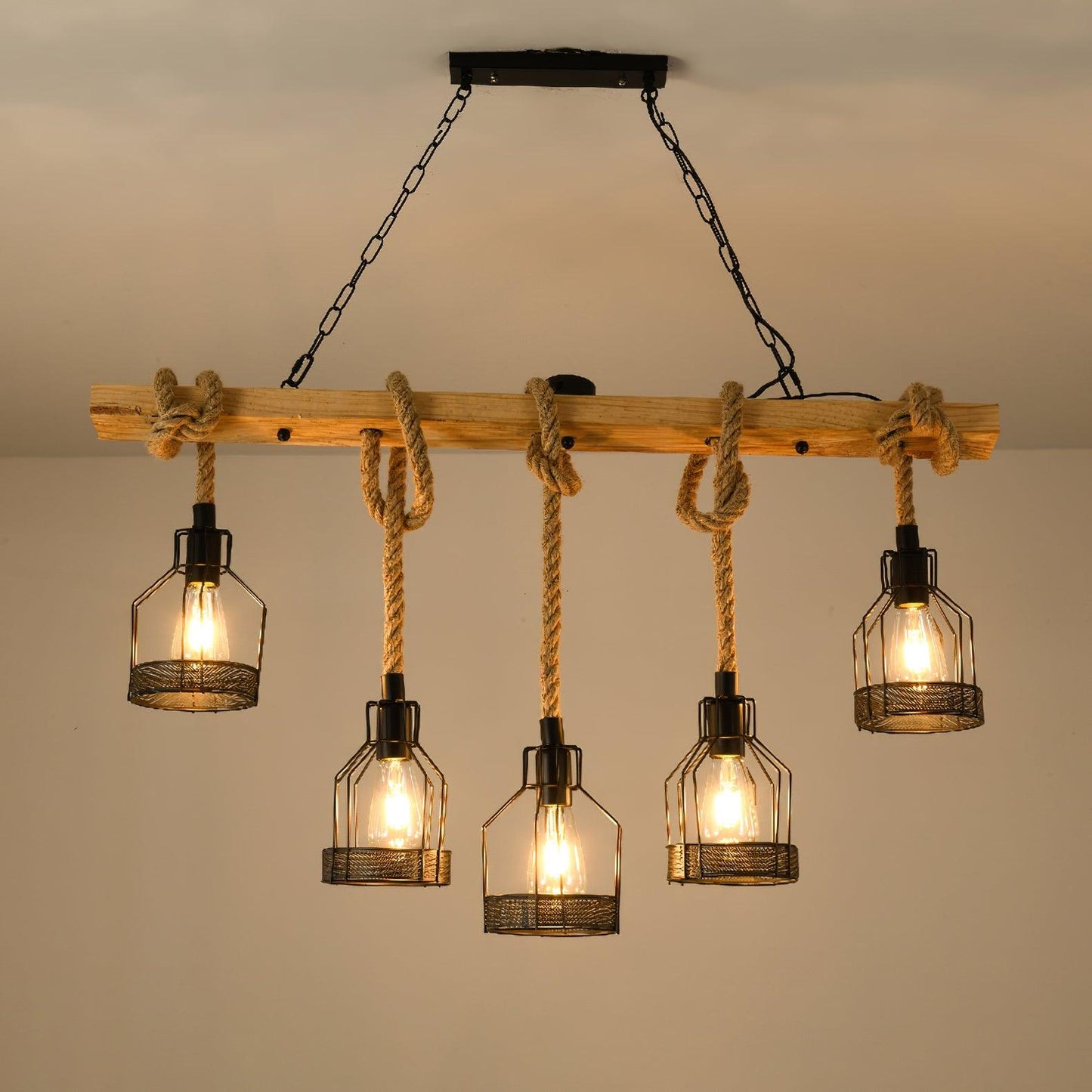 Quoro Lustre Industriel en Corde de Chanvre Style Grenade