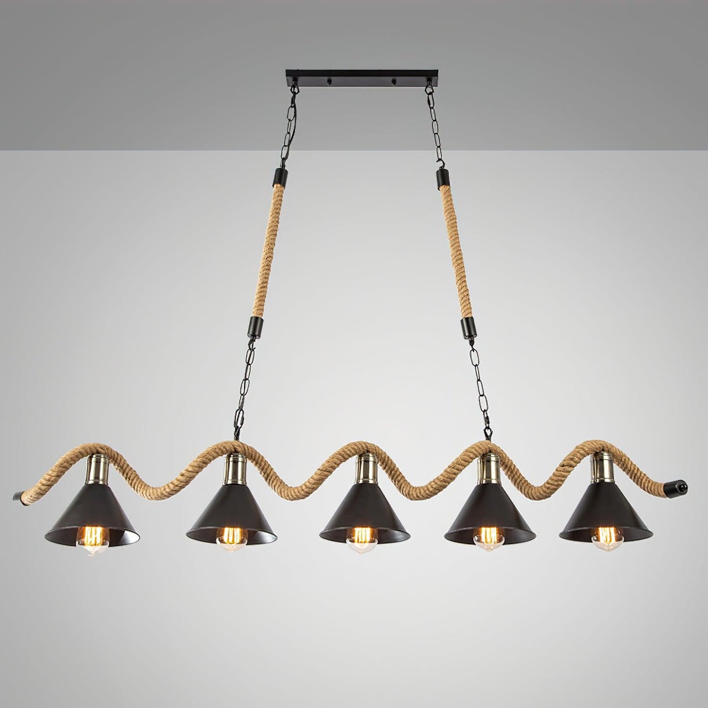 Lustra Suspension Industrielle Vague en Corde de Chanvre