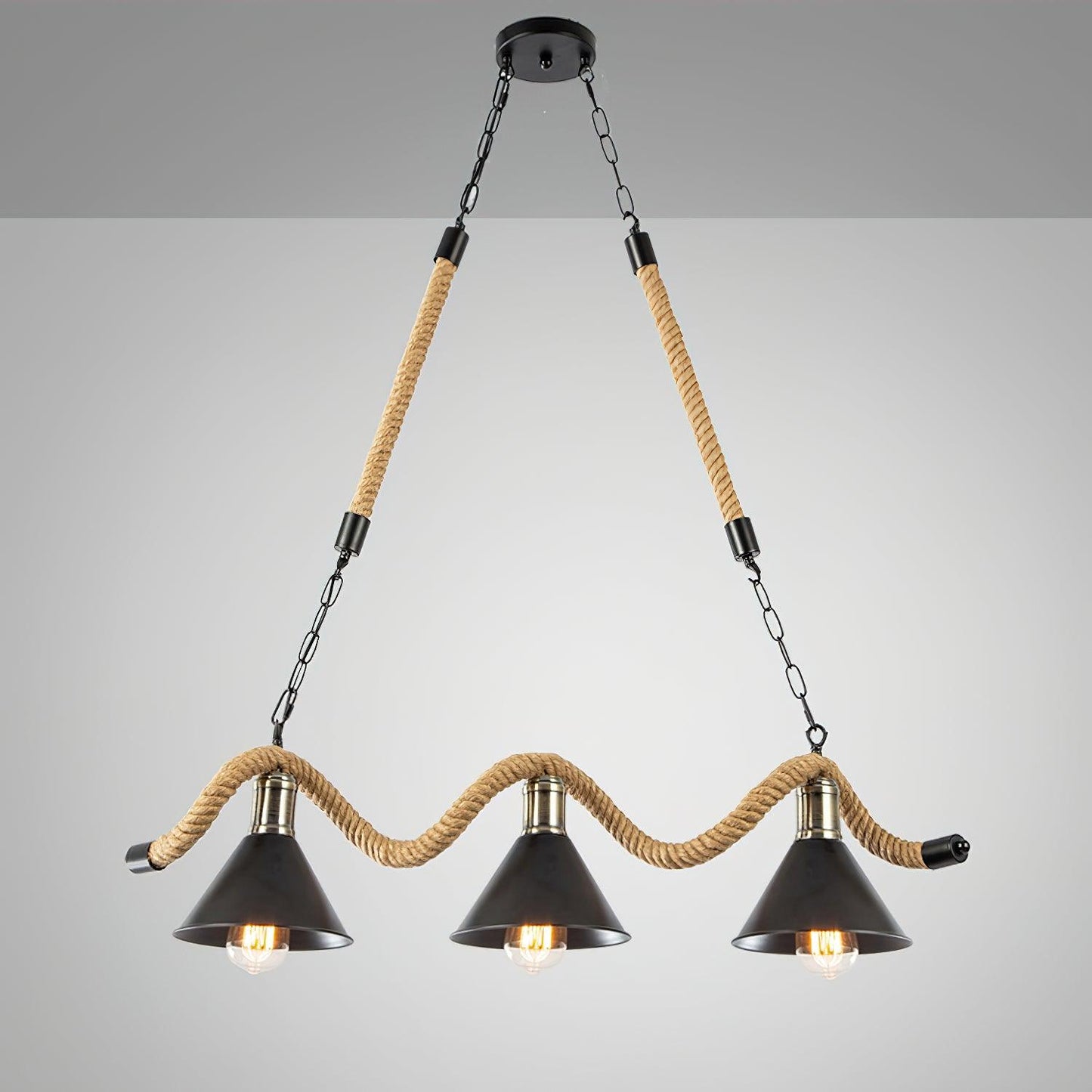 Lustra Suspension Industrielle Vague en Corde de Chanvre