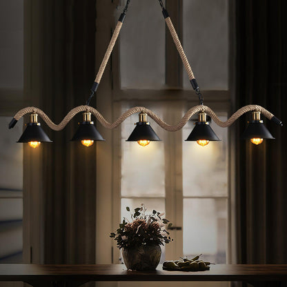 Lustra Suspension Industrielle Vague en Corde de Chanvre