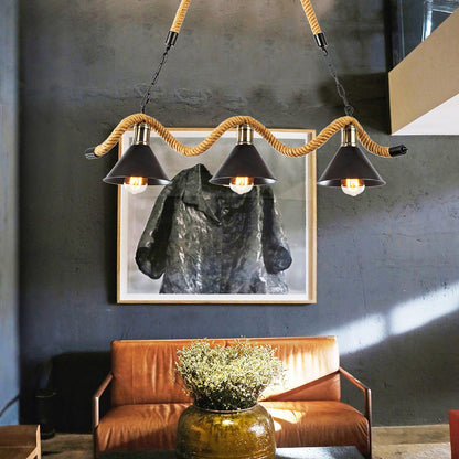 Lustra Suspension Industrielle Vague en Corde de Chanvre