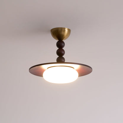 Yeste Plafonnier couleur noyer et imitation albâtre blanche