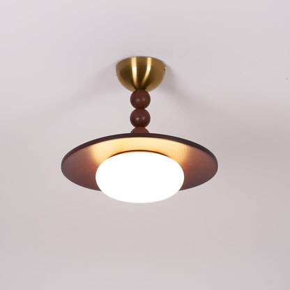 Yeste Plafonnier couleur noyer et imitation albâtre blanche