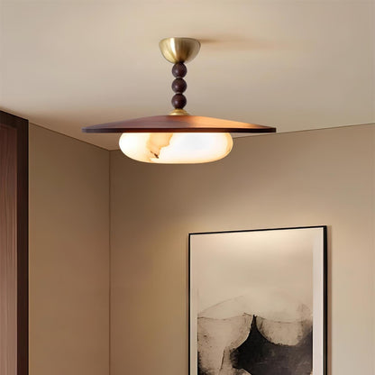 Yeste Plafonnier couleur noyer et imitation albâtre blanche