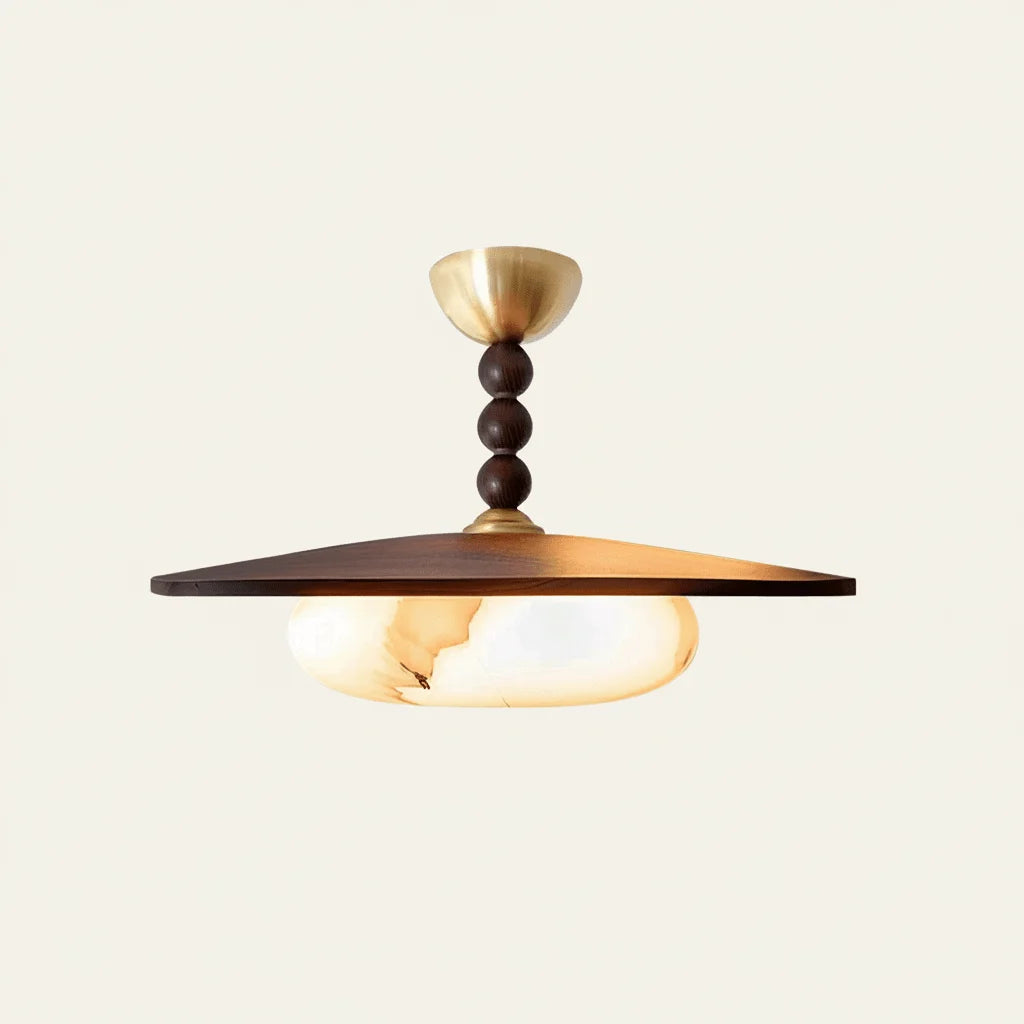 Bastien Plafonnier couleur noyer et imitation albâtre blanche - Nüma Lighting