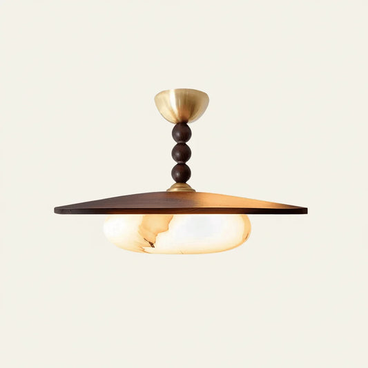 Bastien Plafonnier couleur noyer et imitation albâtre blanche - Nüma Lighting
