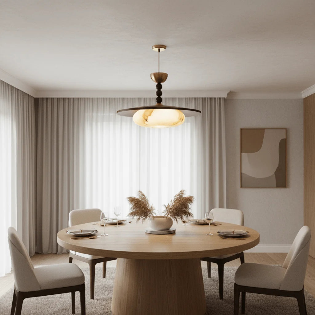 Bastien Plafonnier couleur noyer et imitation albâtre blanche - Nüma Lighting