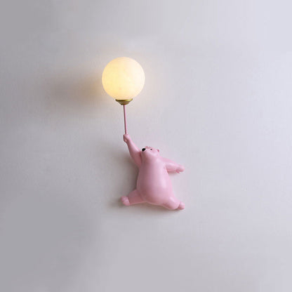 Bear Balloon Applique Murale Ours Ballon Moderne Animale. Blanc/Bleu/Rose. Salon