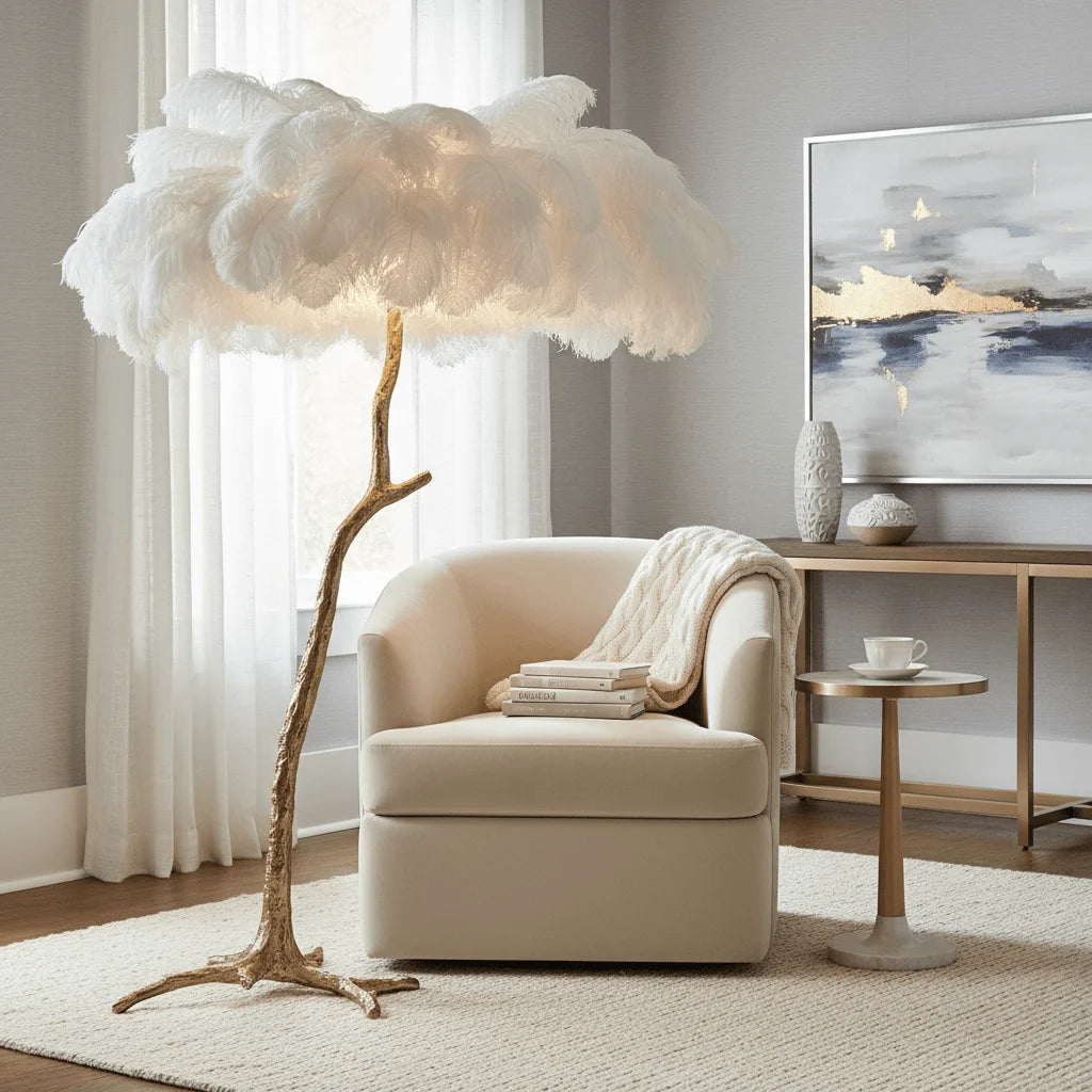 Dimitri Lampadaire Fleur Luxe Plume/Métal Coloré Salon - Nüma Lighting